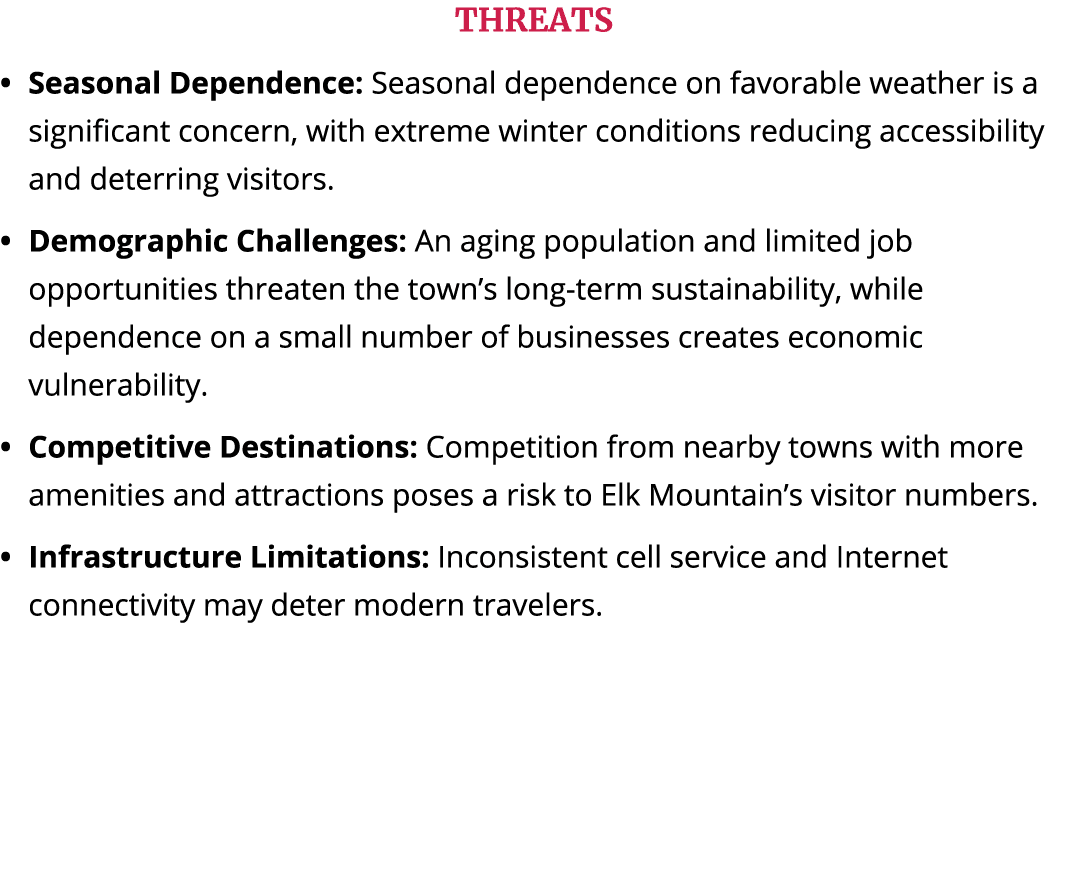 THREATS Seasonal Dependence: Seasonal dependence on favorable weather is a significant concern, with extreme winter c...