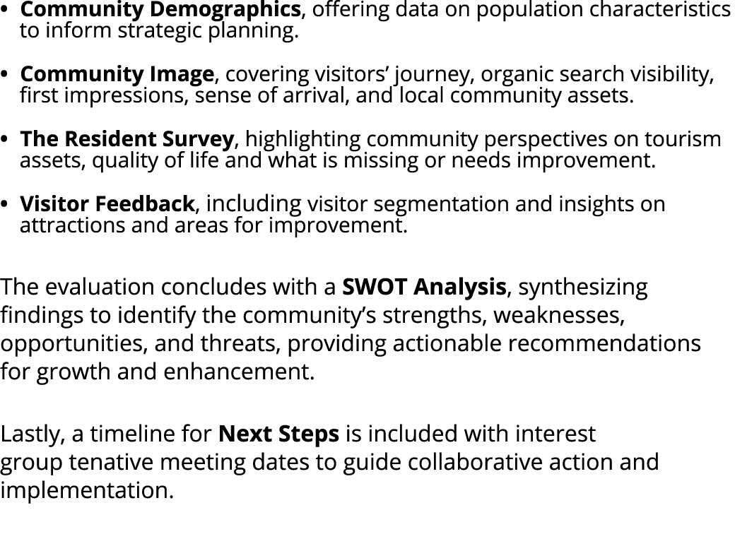 • Community Demographics, offering data on population characteristics to inform strategic planning. • Community Image...