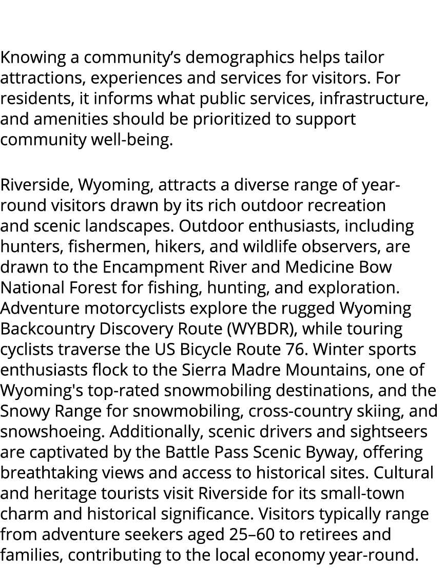  Knowing a community’s demographics helps tailor attractions, experiences and services for visitors. For residents, i...