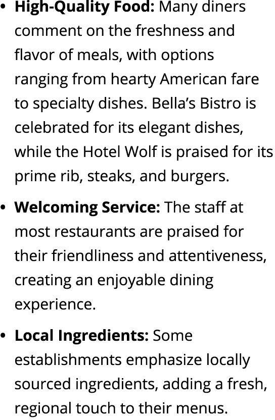 High Quality Food: Many diners comment on the freshness and flavor of meals, with options ranging from hearty America...